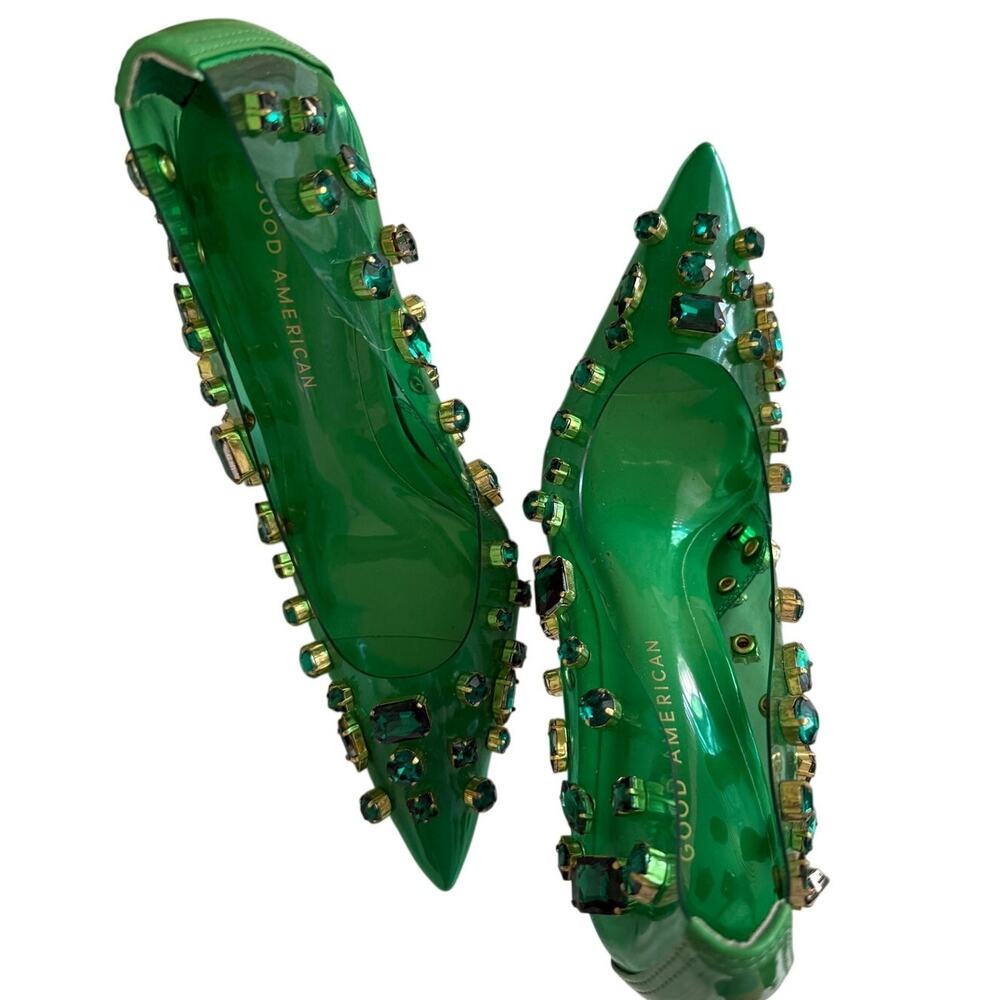 Good American Diamonds Are forever Green Crystal PVC Pumps Heel  7